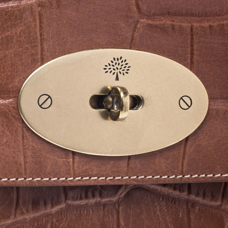 Pre Owned Mulberry Brown Croc Embossed Leather East West Bayswater Satchel