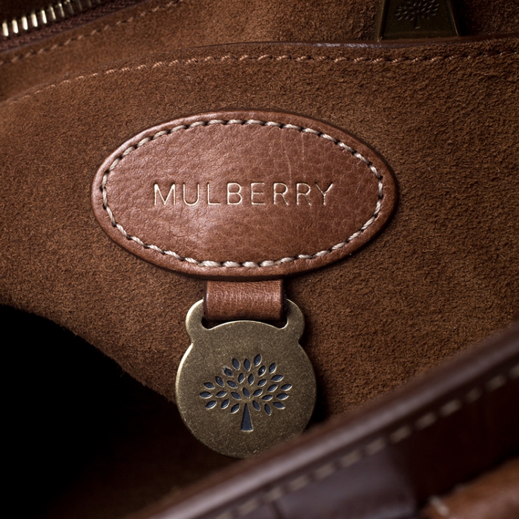 Pre Owned Mulberry Brown Croc Embossed Leather East West Bayswater Satchel
