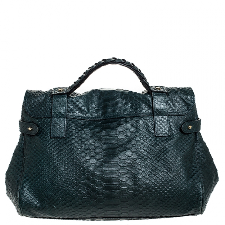 Pre Owned Mulberry Dark Green Python Embossed Leather Alexa Shoulder Bag