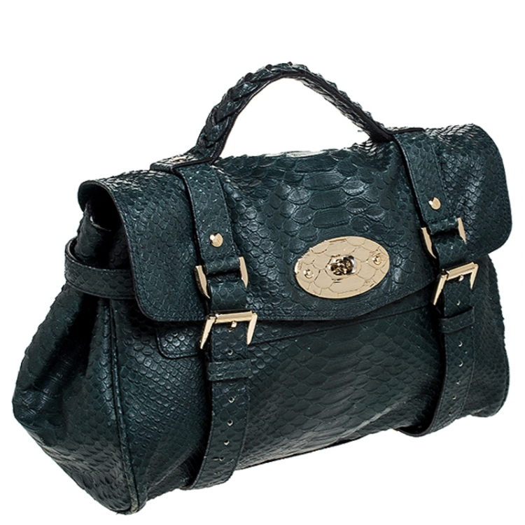 Pre Owned Mulberry Dark Green Python Embossed Leather Alexa Shoulder Bag