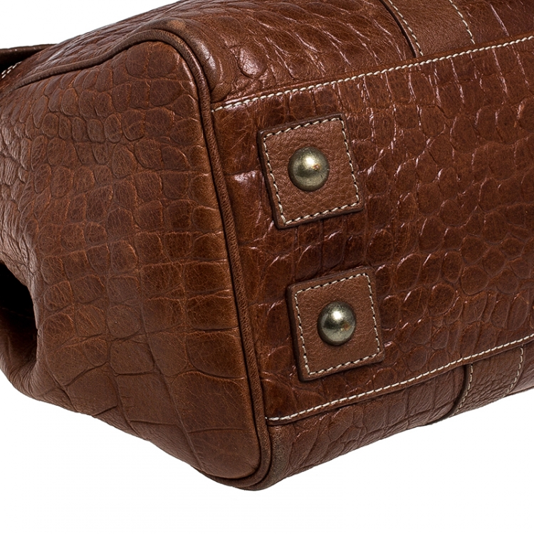 Pre Owned Mulberry Brown Croc Embossed Leather Bayswater Satchel
