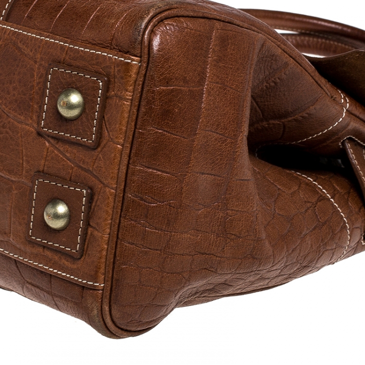 Pre Owned Mulberry Brown Croc Embossed Leather Bayswater Satchel