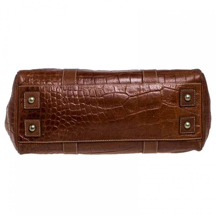 Pre Owned Mulberry Brown Croc Embossed Leather Bayswater Satchel