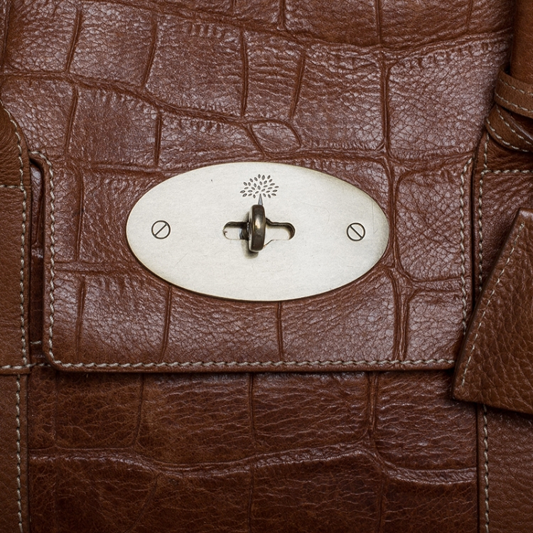 Pre Owned Mulberry Brown Croc Embossed Leather Bayswater Satchel