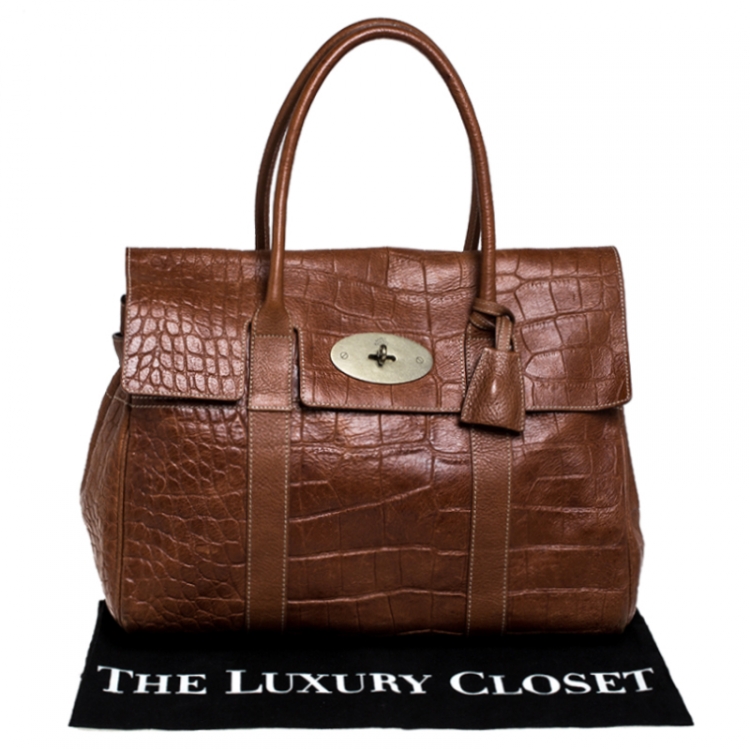 Pre Owned Mulberry Brown Croc Embossed Leather Bayswater Satchel