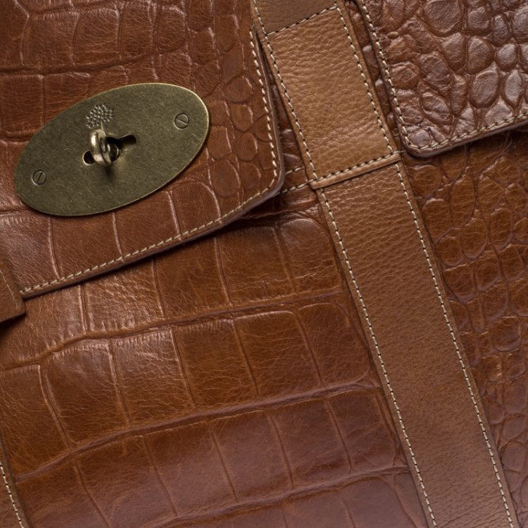 Pre Owned Mulberry Brown Croc Embossed Leather Bayswater Satchel