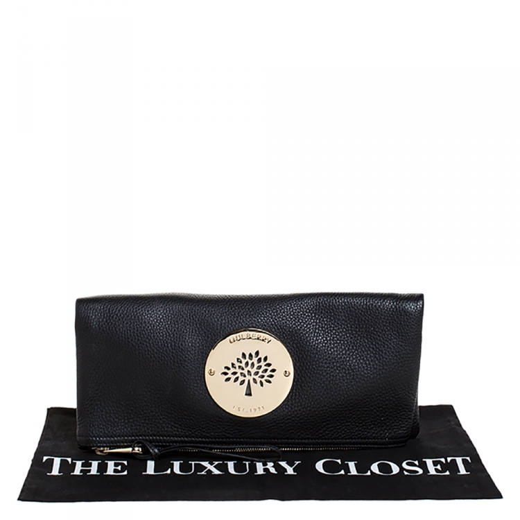 Pre Owned Mulberry Black Leather Daria Fold-Over Clutch 