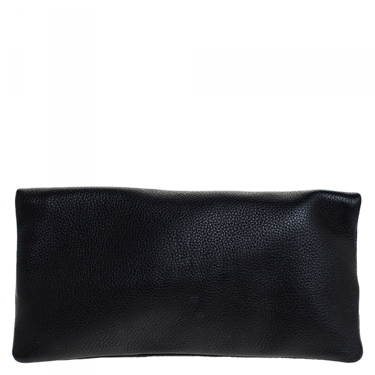Pre Owned Mulberry Black Leather Daria Fold-Over Clutch 