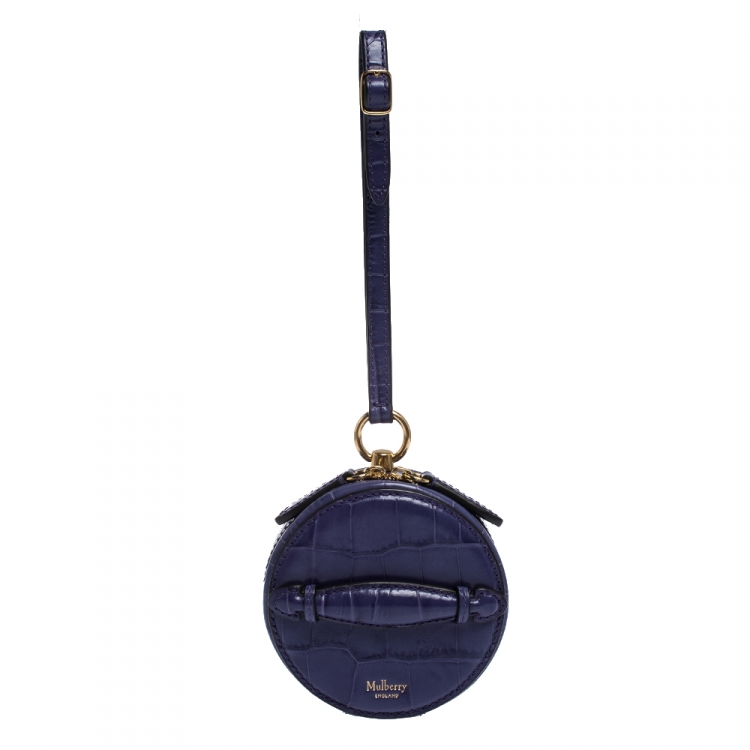Pre Owned Mulberry Purple Croc Embossed Leather Mini Trunk Wristlet