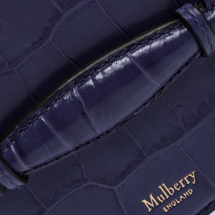 Pre Owned Mulberry Purple Croc Embossed Leather Mini Trunk Wristlet