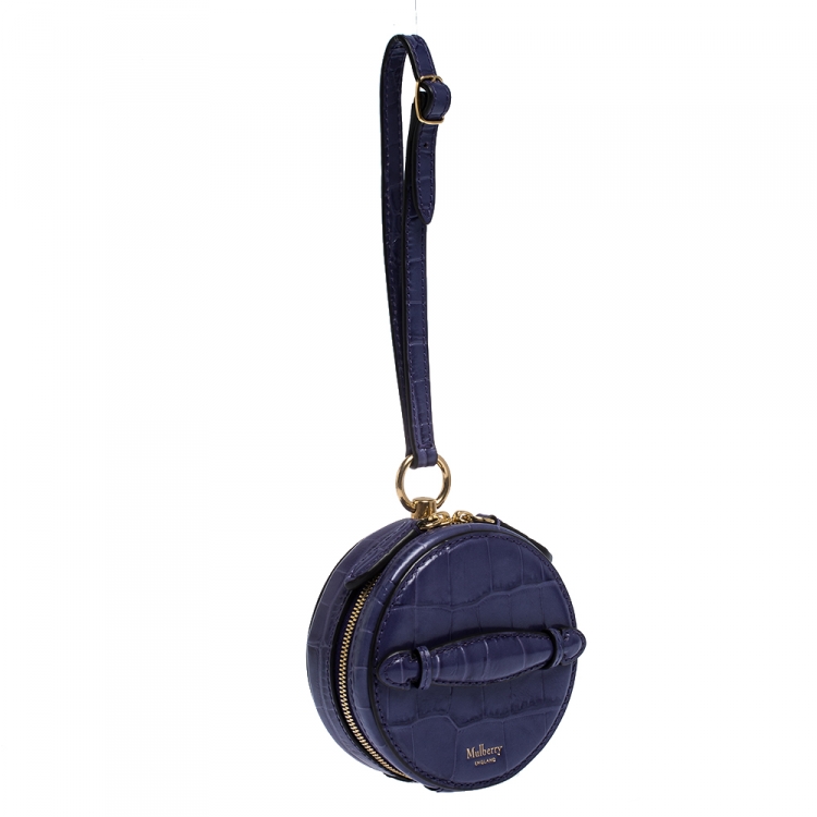 Pre Owned Mulberry Purple Croc Embossed Leather Mini Trunk Wristlet