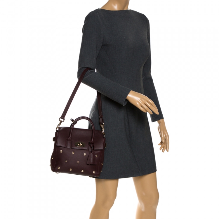 Pre Owned Mulberry Burgundy Leather Cara Delevigne Studded Convertible Satchel