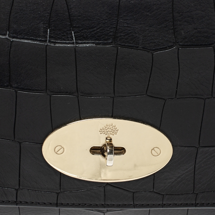 Pre Owned Mulberry Black Croc Embossed Leather Medium Lily Shoulder Bag