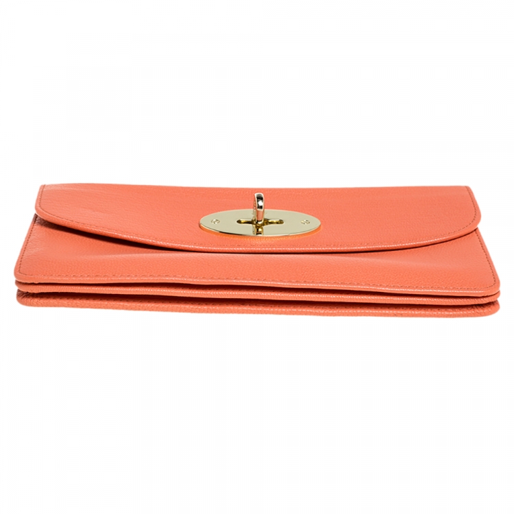 Pre Owned Mulberry Coral Orange Leather Postman Lock Flap Clutch
