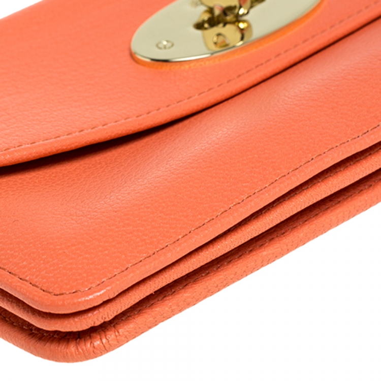Pre Owned Mulberry Coral Orange Leather Postman Lock Flap Clutch