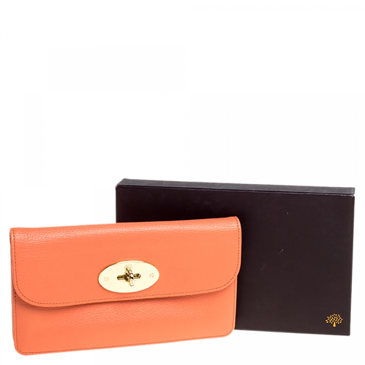 Pre Owned Mulberry Coral Orange Leather Postman Lock Flap Clutch