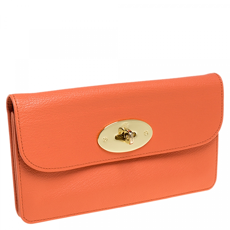 Pre Owned Mulberry Coral Orange Leather Postman Lock Flap Clutch