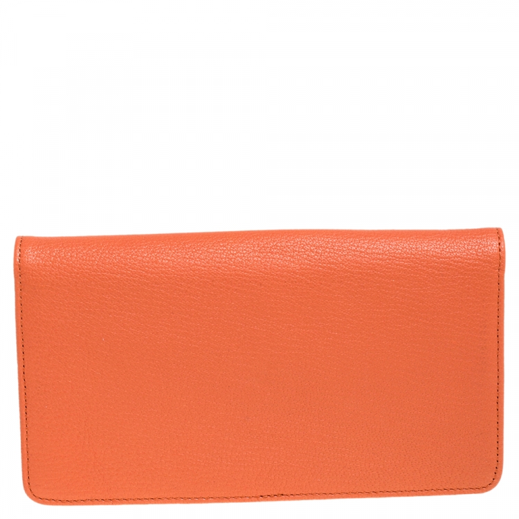 Pre Owned Mulberry Coral Orange Leather Postman Lock Flap Clutch