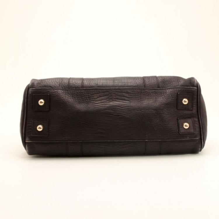 Pre Owned Mulberry Black Soft Croc Printed Bayswater Satchel