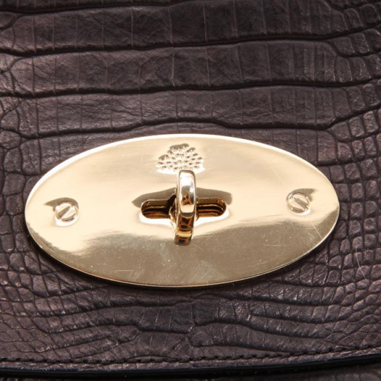 Pre Owned Mulberry Black Soft Croc Printed Bayswater Satchel
