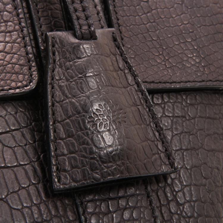Pre Owned Mulberry Black Soft Croc Printed Bayswater Satchel