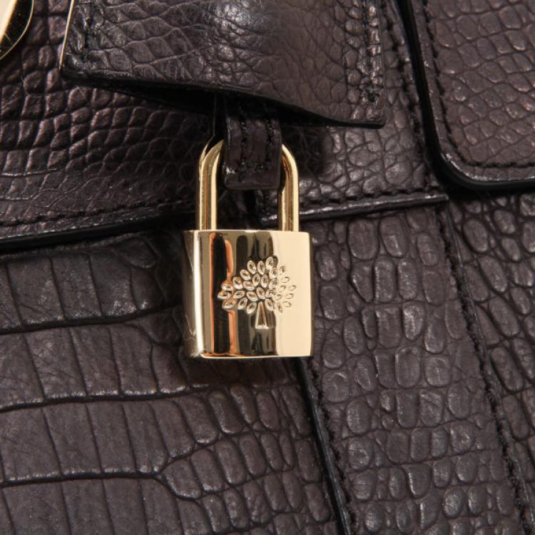 Pre Owned Mulberry Black Soft Croc Printed Bayswater Satchel