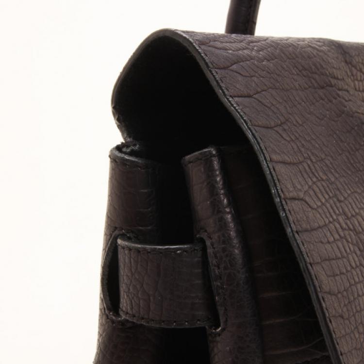 Pre Owned Mulberry Black Soft Croc Printed Bayswater Satchel