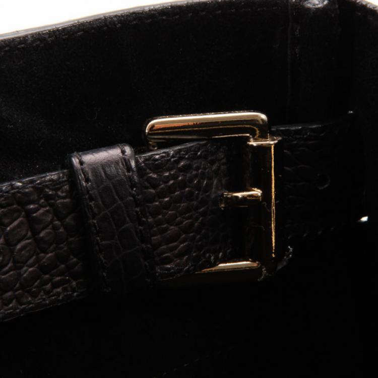 Pre Owned Mulberry Black Soft Croc Printed Bayswater Satchel