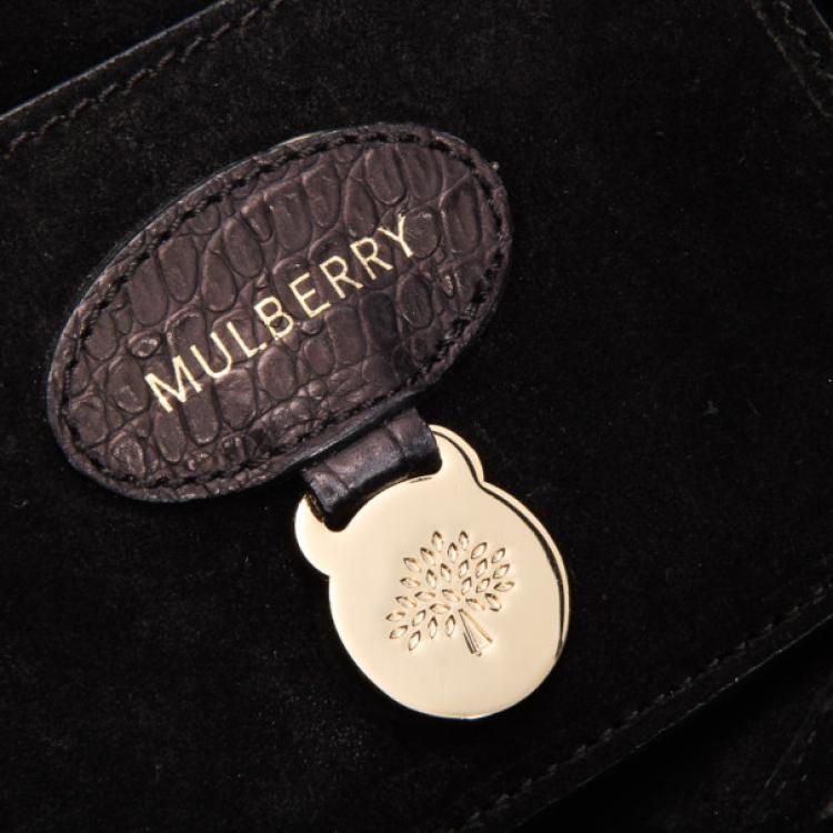 Pre Owned Mulberry Black Soft Croc Printed Bayswater Satchel