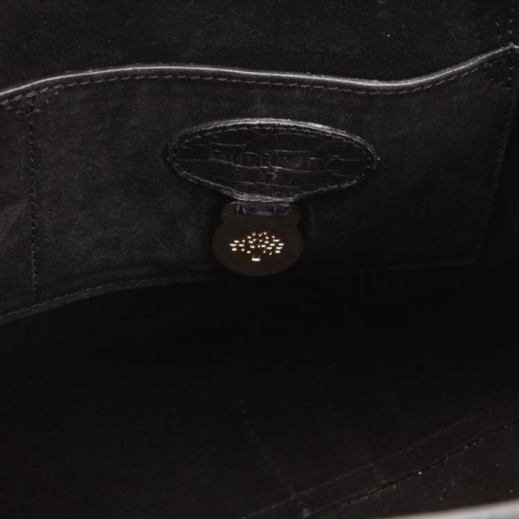 Pre Owned Mulberry Black Soft Croc Printed Bayswater Satchel