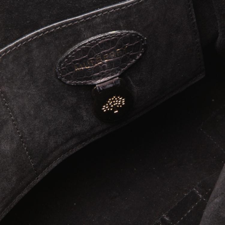 Pre Owned Mulberry Black Soft Croc Printed Bayswater Satchel