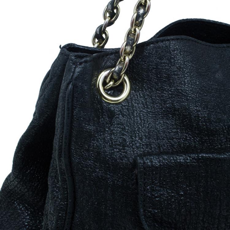 Pre Owned Mulberry Black Leather Front Flap Pocket Braided Tassel Strap Shoulder Bag