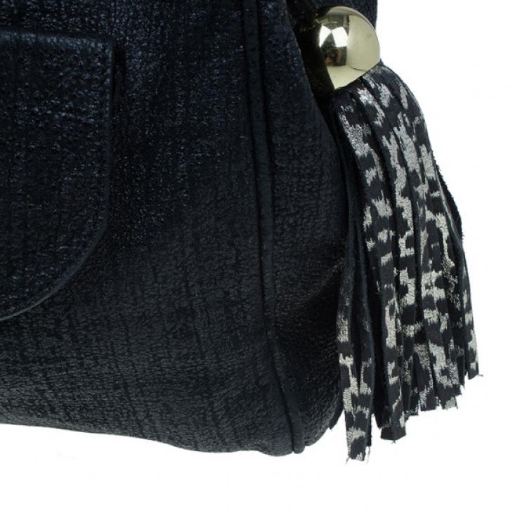 Pre Owned Mulberry Black Leather Front Flap Pocket Braided Tassel Strap Shoulder Bag