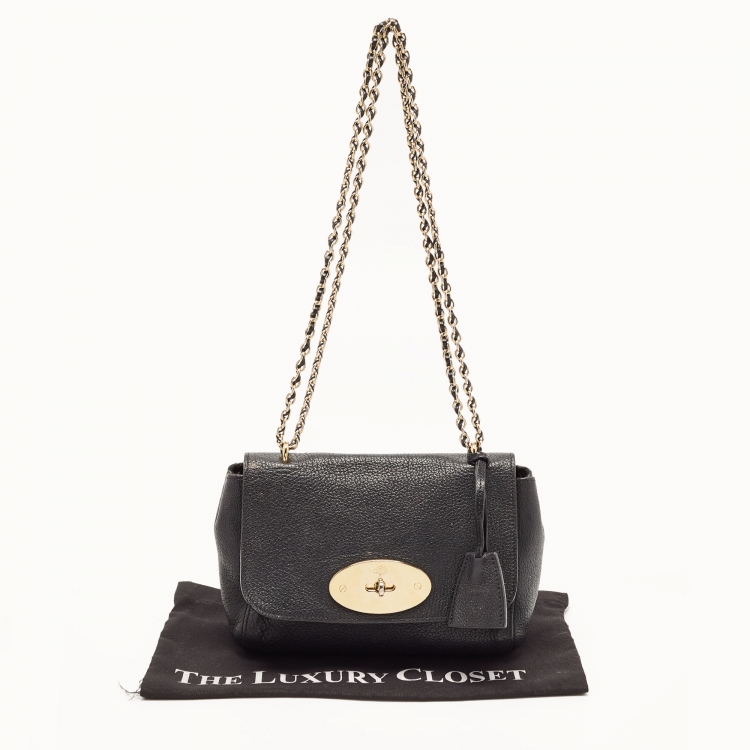 Pre Owned Mulberry Black Leather Small Lily Flap Shoulder Bag