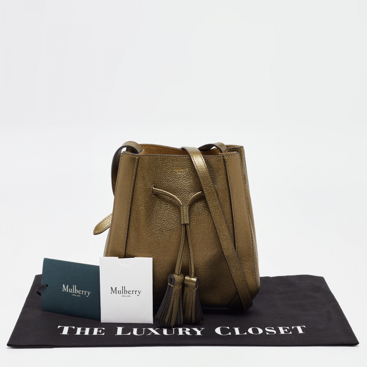 Pre Owned Mulberry Metallic Green Leather Mini Millie Drawstring Bag