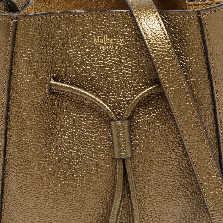Pre Owned Mulberry Metallic Green Leather Mini Millie Drawstring Bag