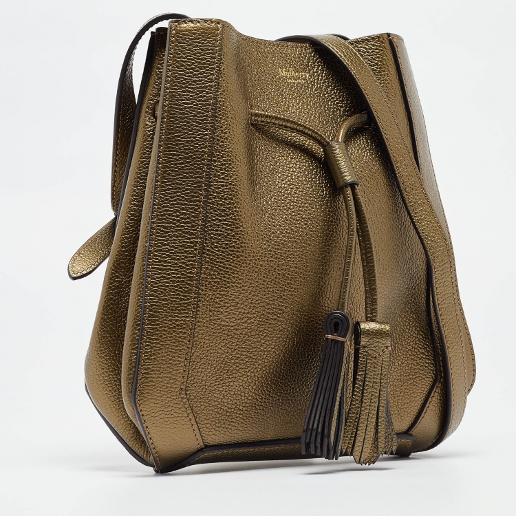 Pre Owned Mulberry Metallic Green Leather Mini Millie Drawstring Bag