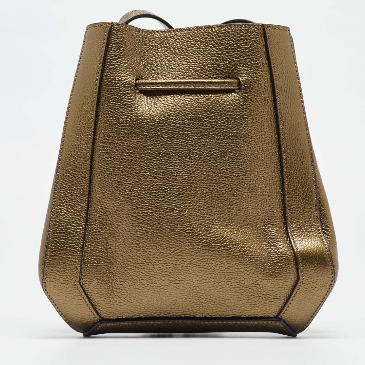 Pre Owned Mulberry Metallic Green Leather Mini Millie Drawstring Bag