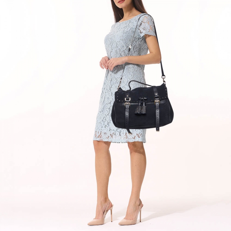 مملوكة مسبقًا Mulberry Navy Blue Suede and Leather Oversized Alexa Satchel