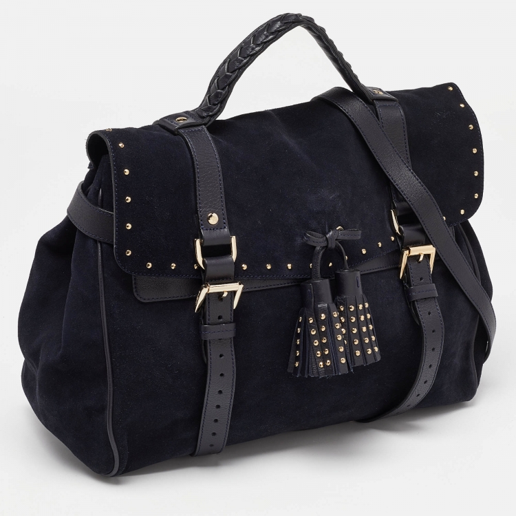 مملوكة مسبقًا Mulberry Navy Blue Suede and Leather Oversized Alexa Satchel