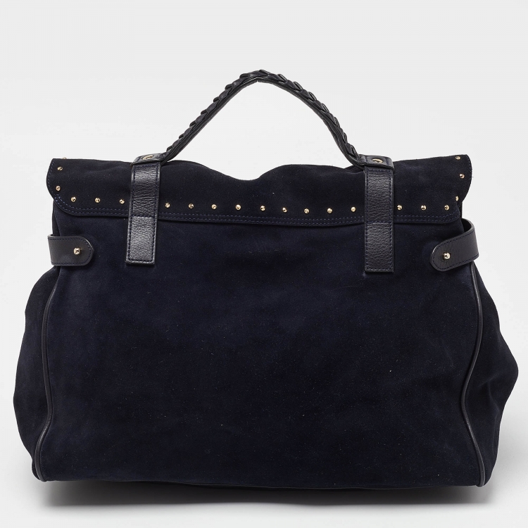 مملوكة مسبقًا Mulberry Navy Blue Suede and Leather Oversized Alexa Satchel