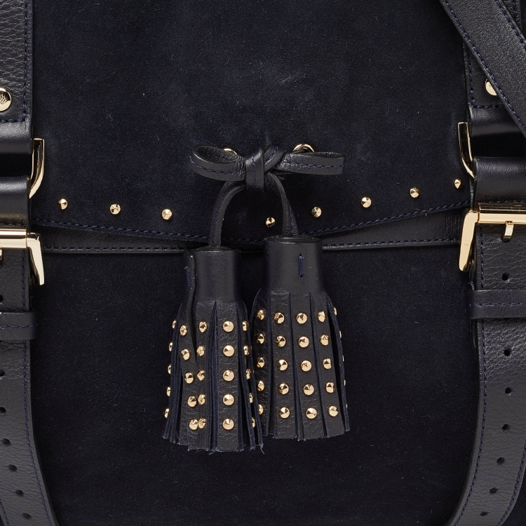 مملوكة مسبقًا Mulberry Navy Blue Suede and Leather Oversized Alexa Satchel