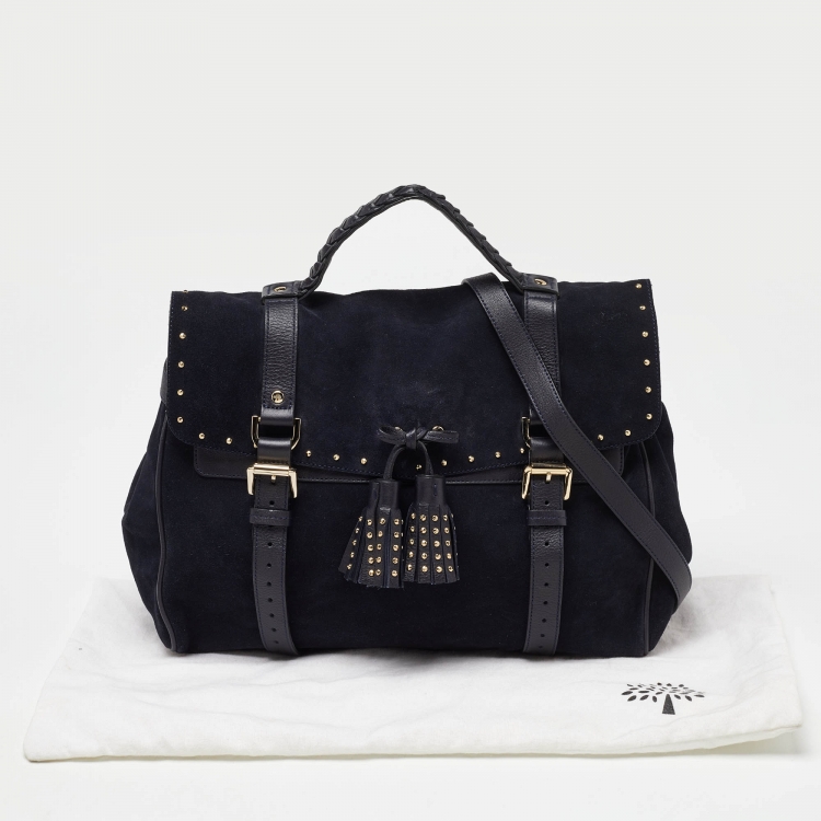 مملوكة مسبقًا Mulberry Navy Blue Suede and Leather Oversized Alexa Satchel
