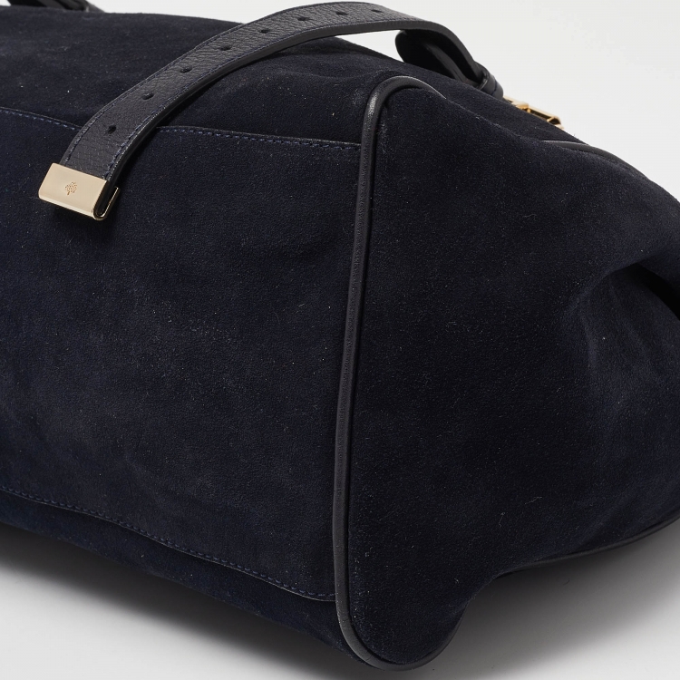 مملوكة مسبقًا Mulberry Navy Blue Suede and Leather Oversized Alexa Satchel