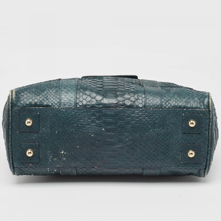 Pre Owned Mulberry Dark Green Python Embossed Leather Bayswater Satchel