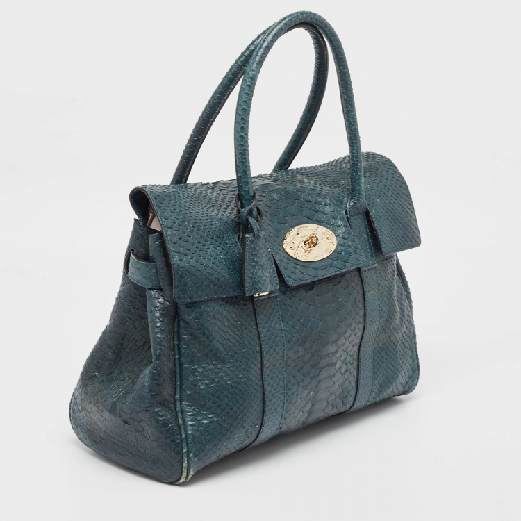 Pre Owned Mulberry Dark Green Python Embossed Leather Bayswater Satchel