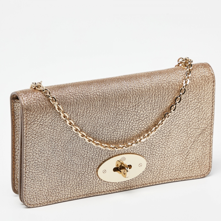 Pre Owned Mulberry Gold Leather Bayswater Chain Clutch