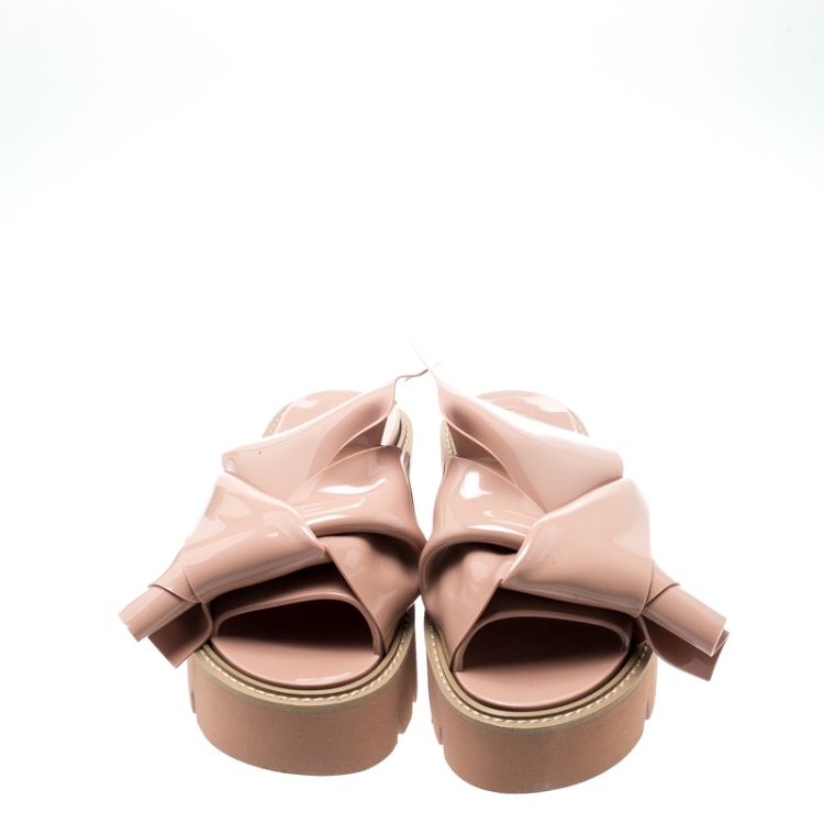 Pre Owned N21 X Kartell Beige PVC Knot Platform Slides Size 36