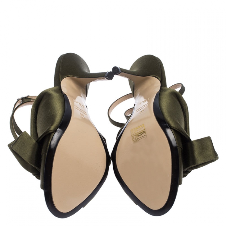 Pre Owned N°21 Green Satin Ronny Pleated Ankle Wrap Peep Toe Sandals Size 37