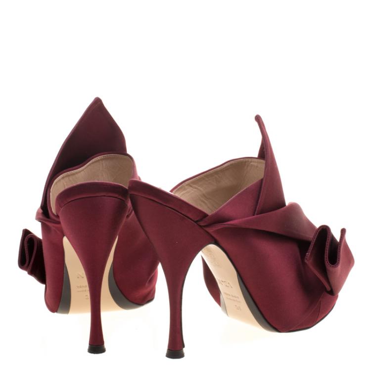 Pre Owned N°21 Burgundy Satin Ronny Pleated Mules Size 39